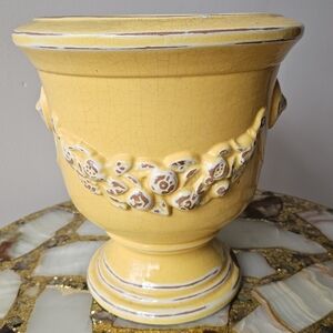 Vintage Distressed Yellow Ceramic Planter
